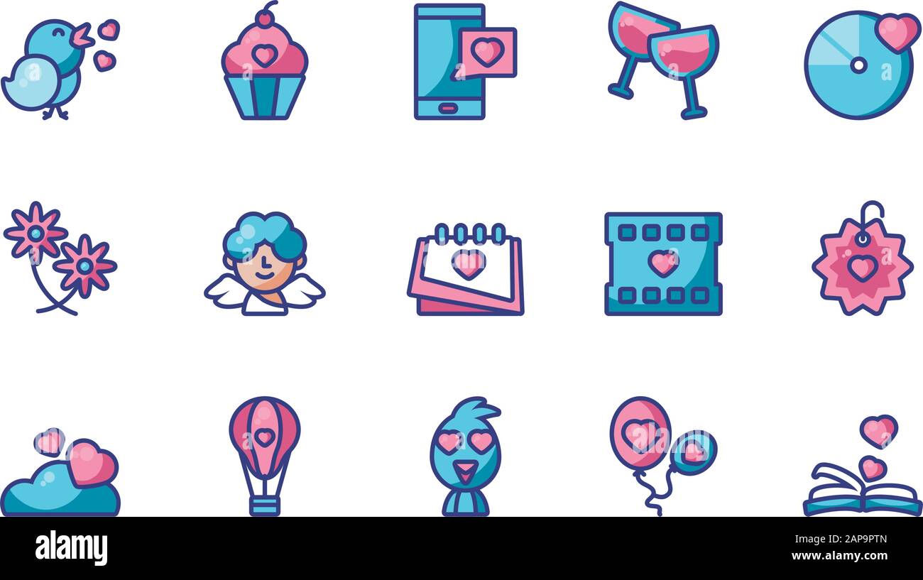 Icon set design of Love valentines day wedding passion romantic ...