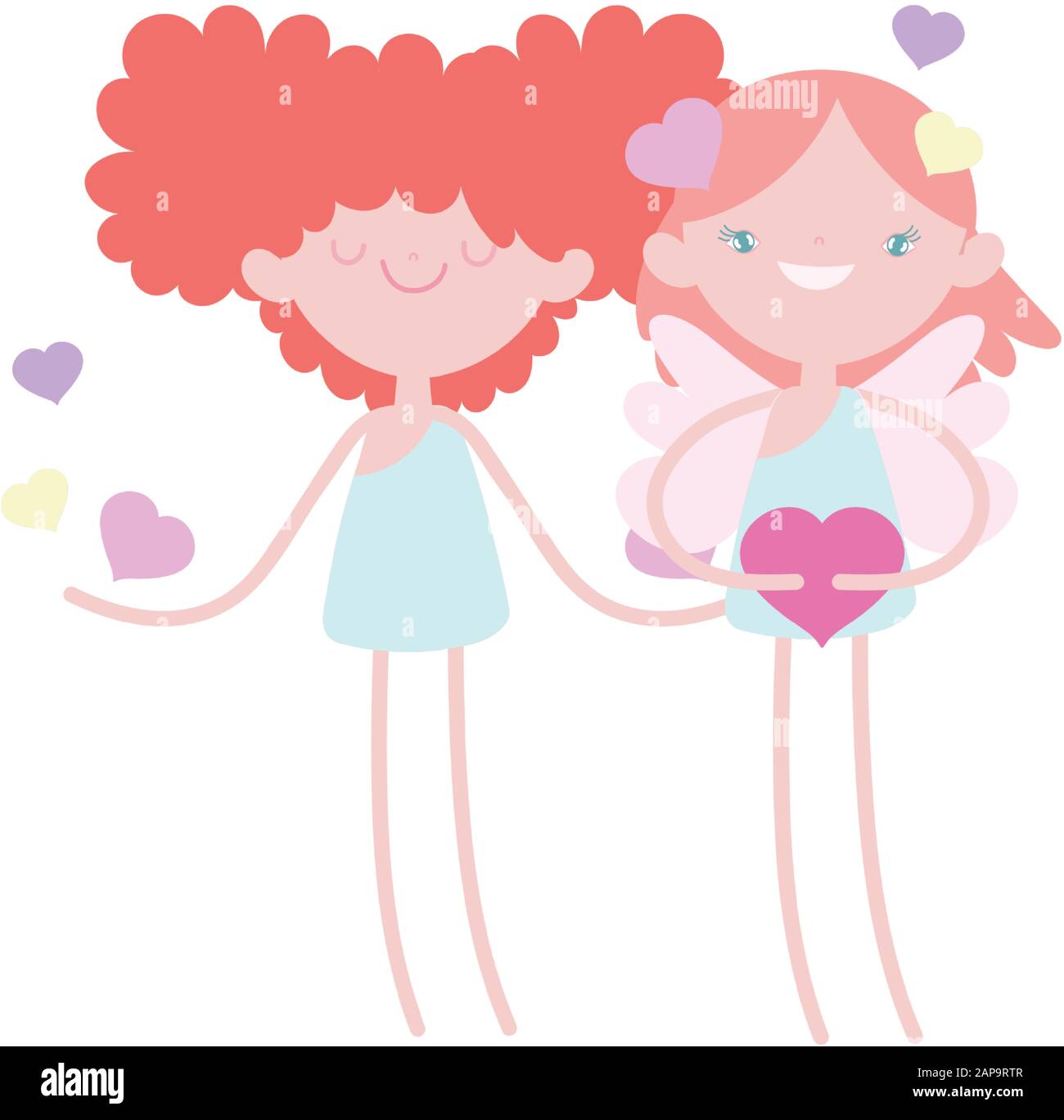 happy valentines day, cute cupids with hearts love romantic vector ...
