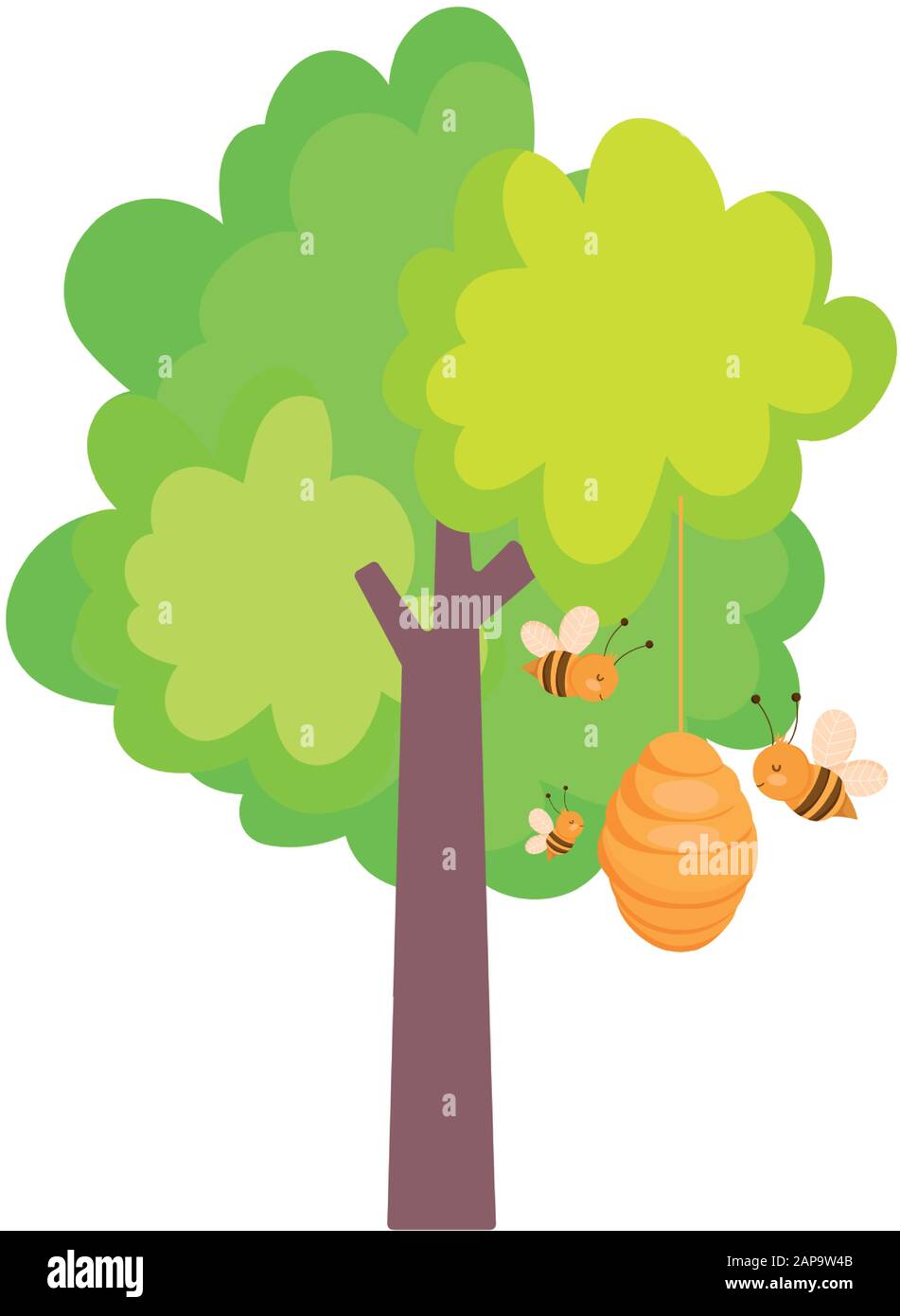 flying bees honeycomb hive tree farm design vector illustration Stock ...