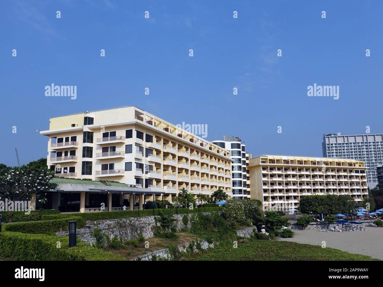 Pattaya, Thailand - December 23, 2019: Dusit Thani hotel  beach resort exterior. Stock Photo