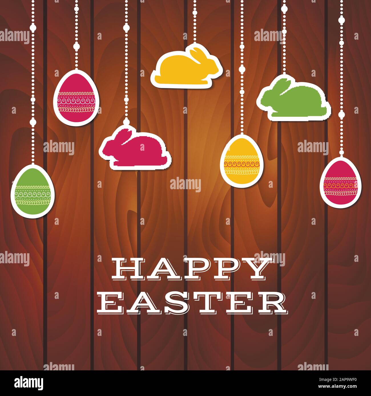 Easter vector greeting card with hanging stickers Stock Vector Image