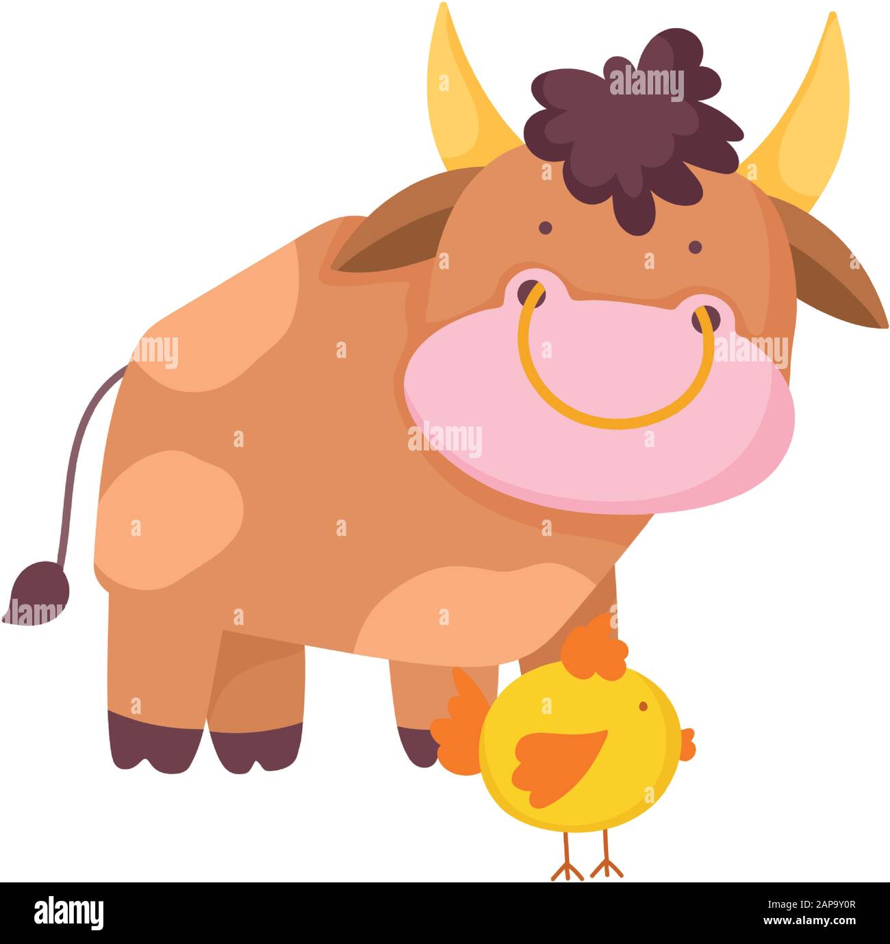 chicken and rooster Cute character of a bull on a farm watercolor clipart png Farm orange bull