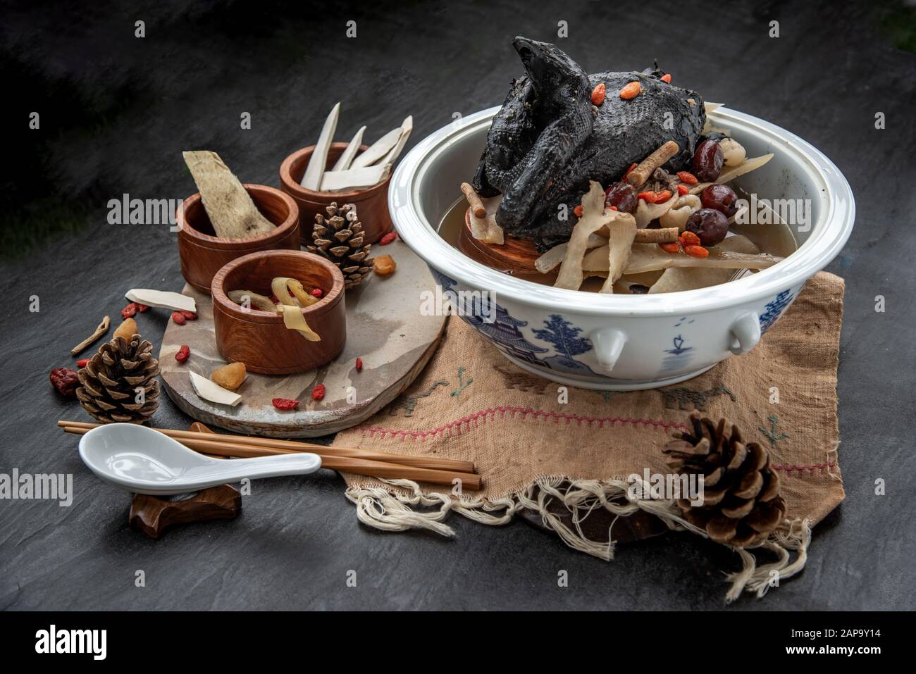 Chinese Traditional Nourishing Health Stew Stewed Black Bone Chicken Chinese Black Chicken Soup This Soup Very Famous Among Chinese Food And Asian Stock Photo Alamy