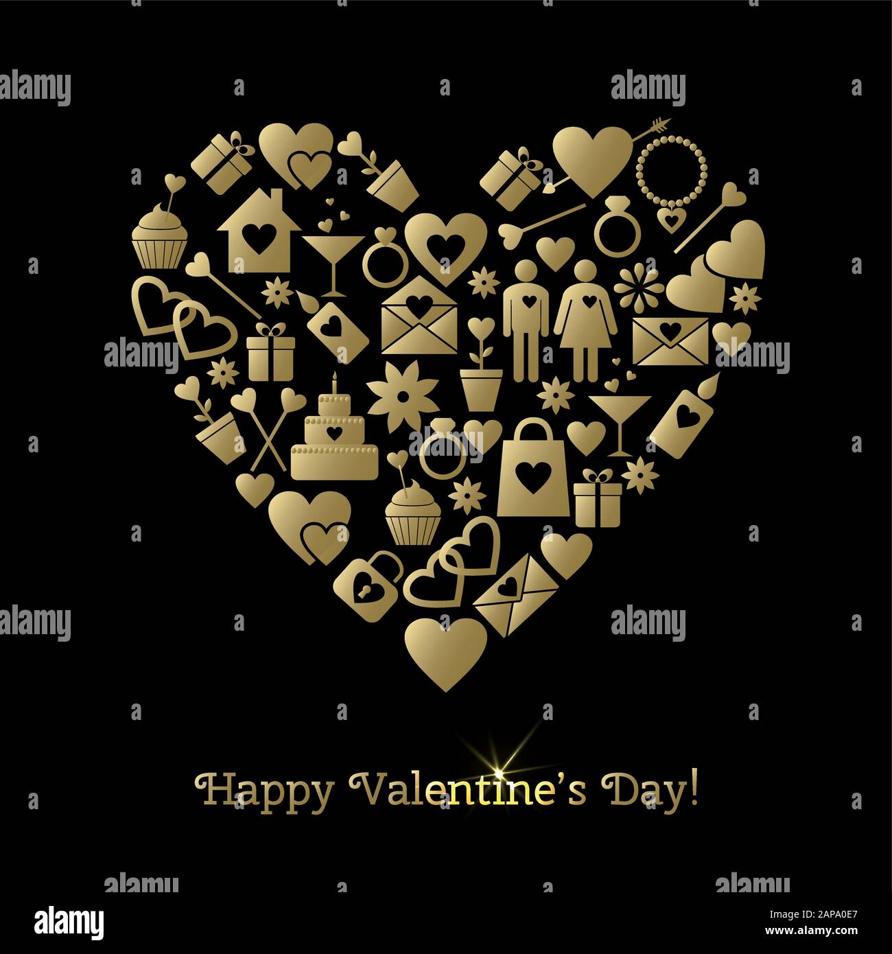 Happy Valentines Day greeting card with gold elements Stock Vector ...