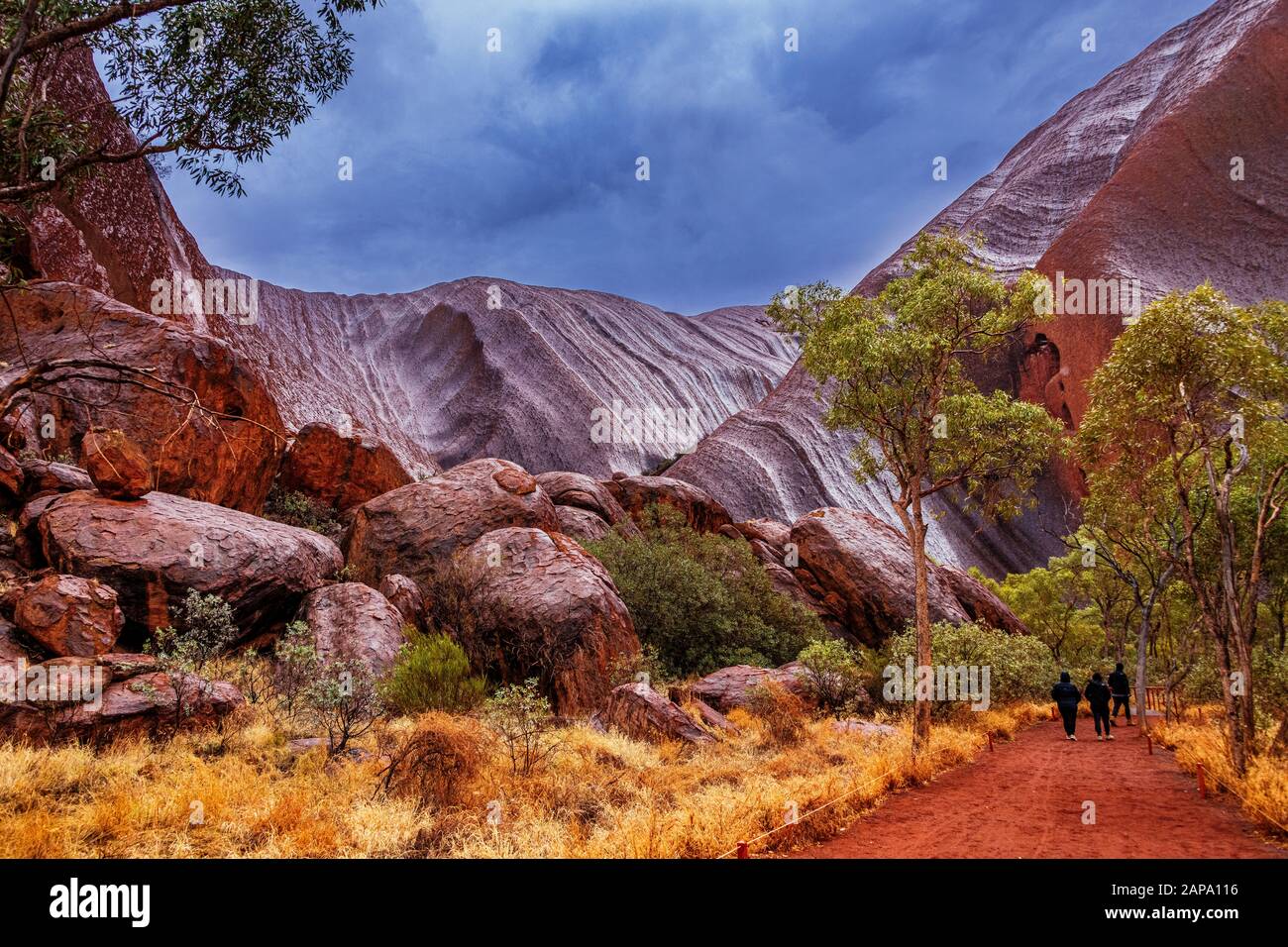 Uluru (Ayres Rock) in the rain after a long drought. Northern Territory, Australia Stock Photo