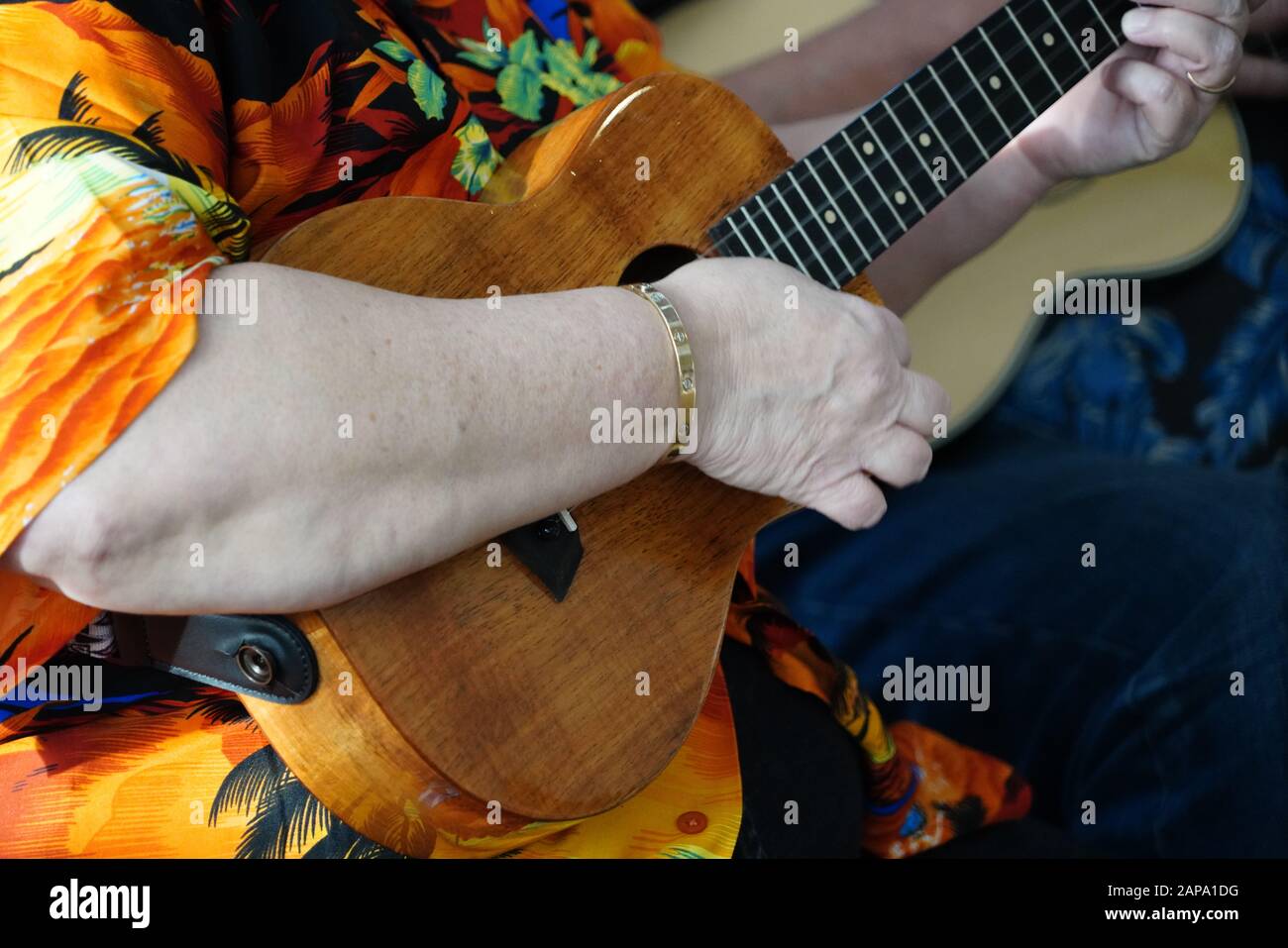 close up of a ukulele Stock Photo