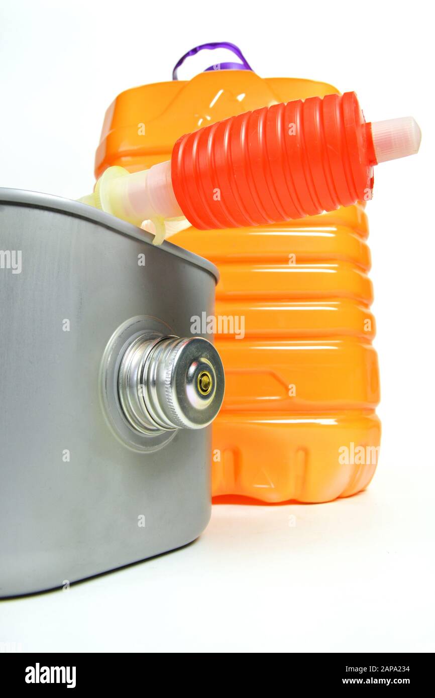 a tank with a can of kerozene for a kerosene heater Stock Photo Alamy