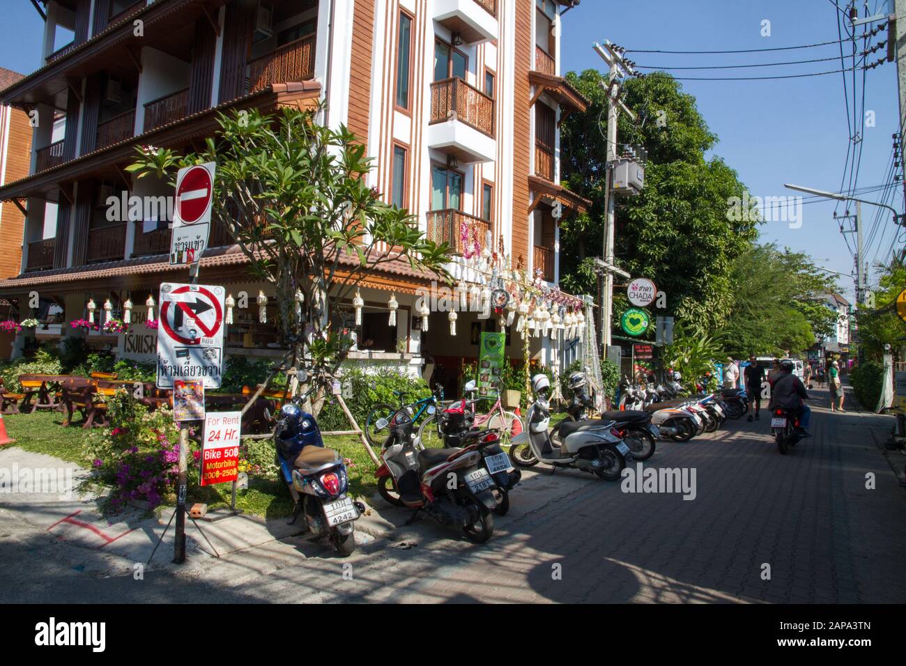 Chiang Mai street alley in center city Thailand Asia Stock Photo