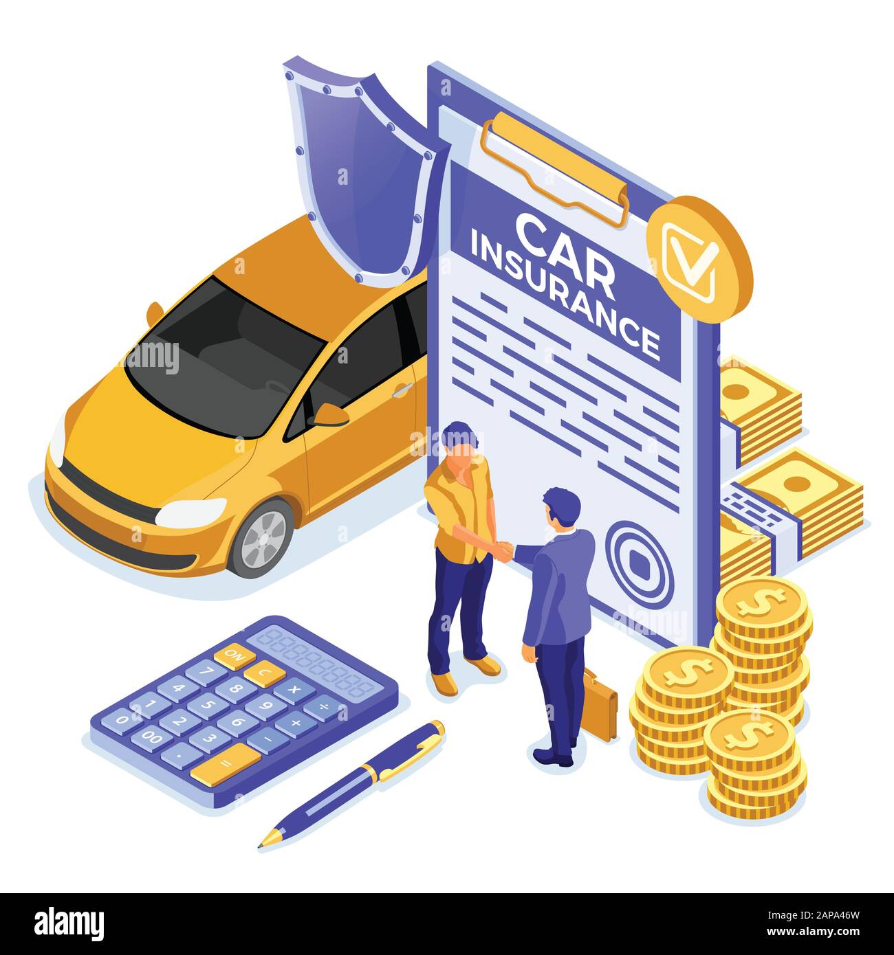 Car Insurance Isometric Concept Stock Vector