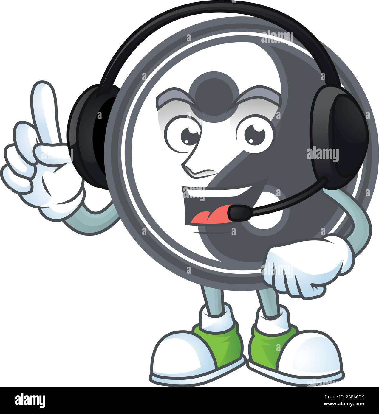 Smiley yin yang cartoon character design wearing headphone Stock