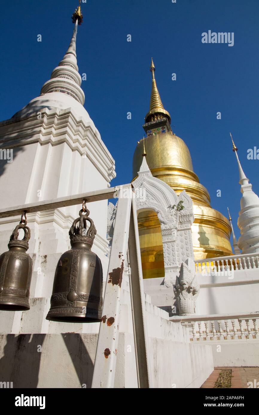 Buddhist bells in Chiang Mai temple, Wat Suandok, chiangmai Thailand Thai Asia asian Stock Photo