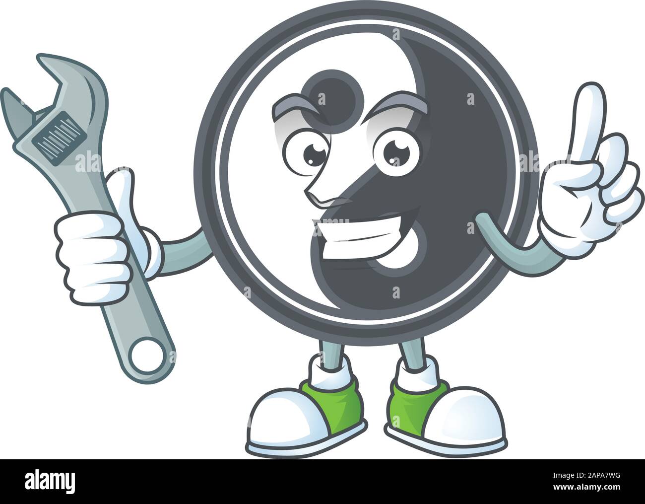 Smart Mechanic yin yang cartoon character design Stock Vector