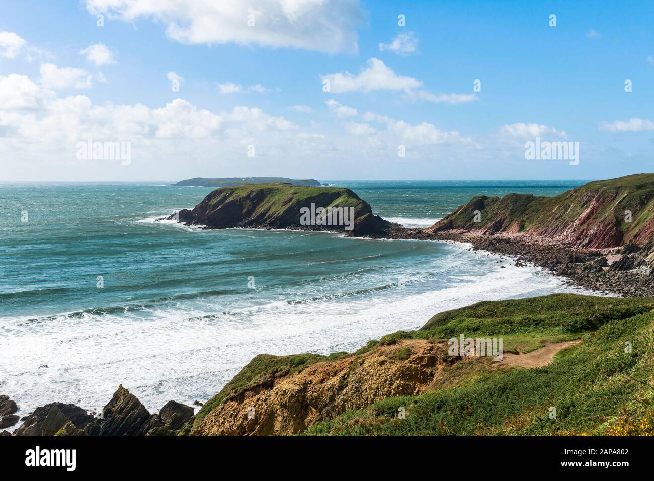 Gateholm Island with Skokholm Island in the distance,South Pembrokeshire, Wales. Stock Photo