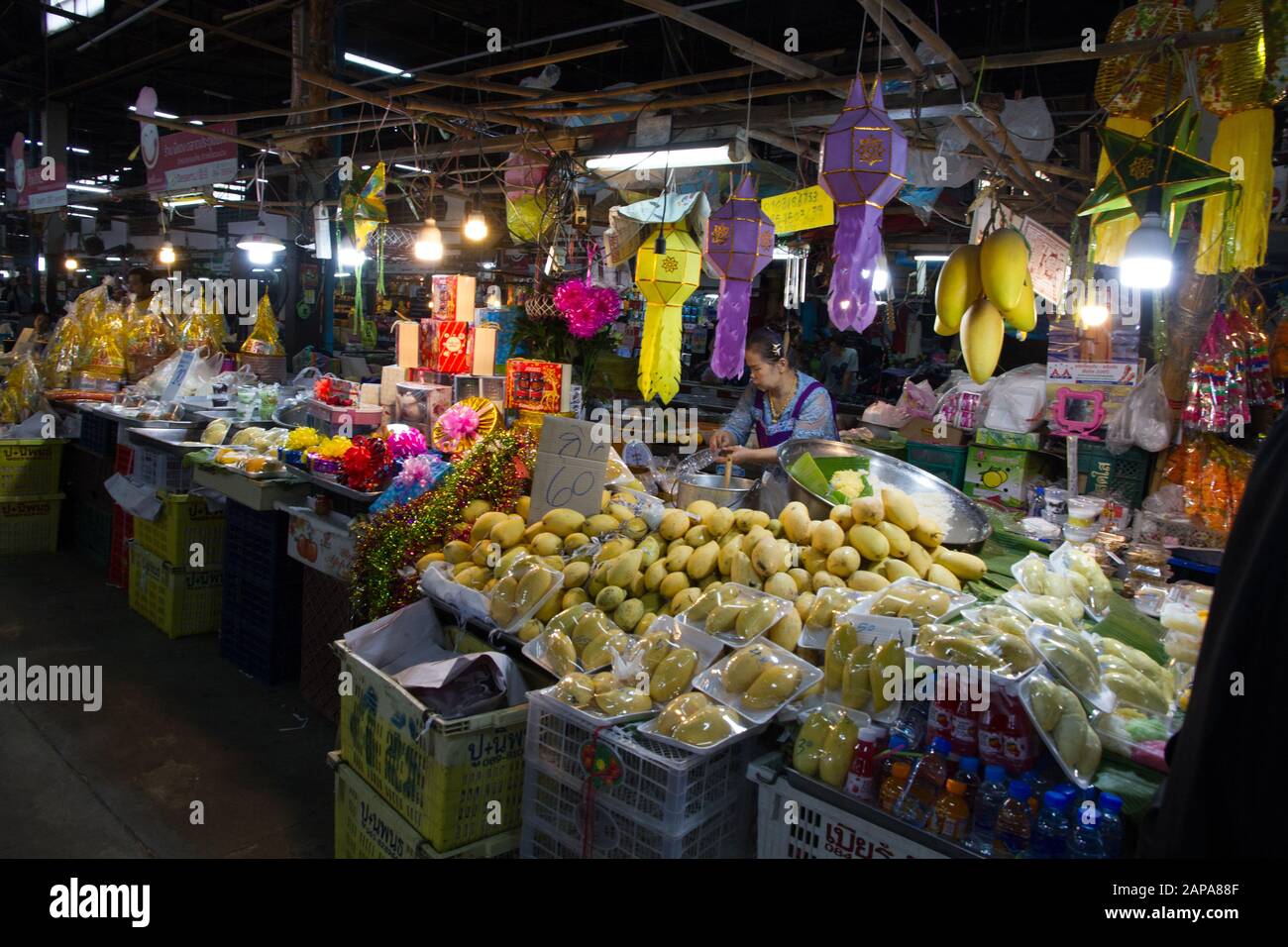 Thailand  Chiang Mai Market fruits vegetables people shopping Stock Photo