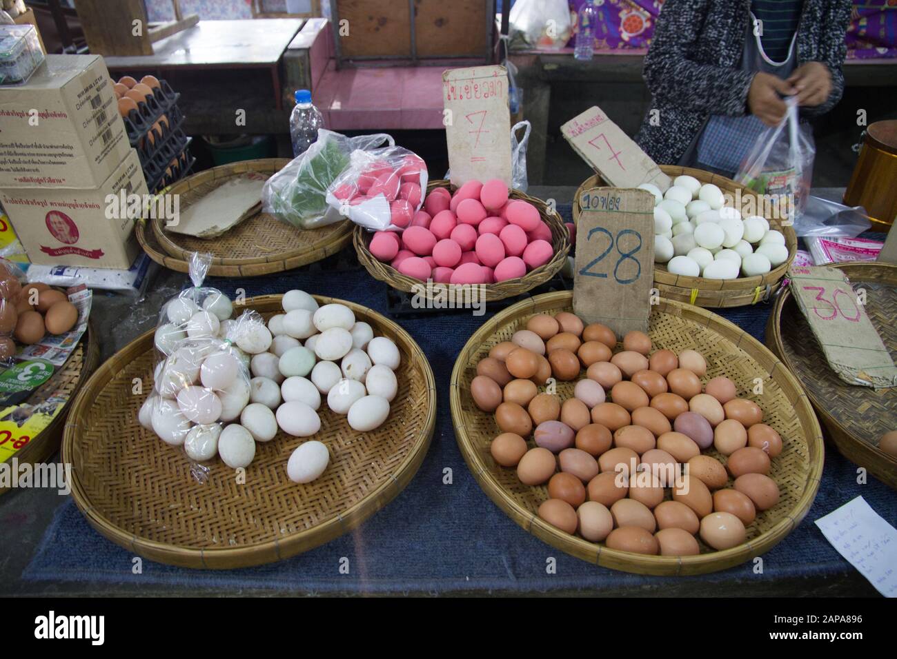 Eggs for sale in stall Thailand Chiang Mai Market Stock Photo