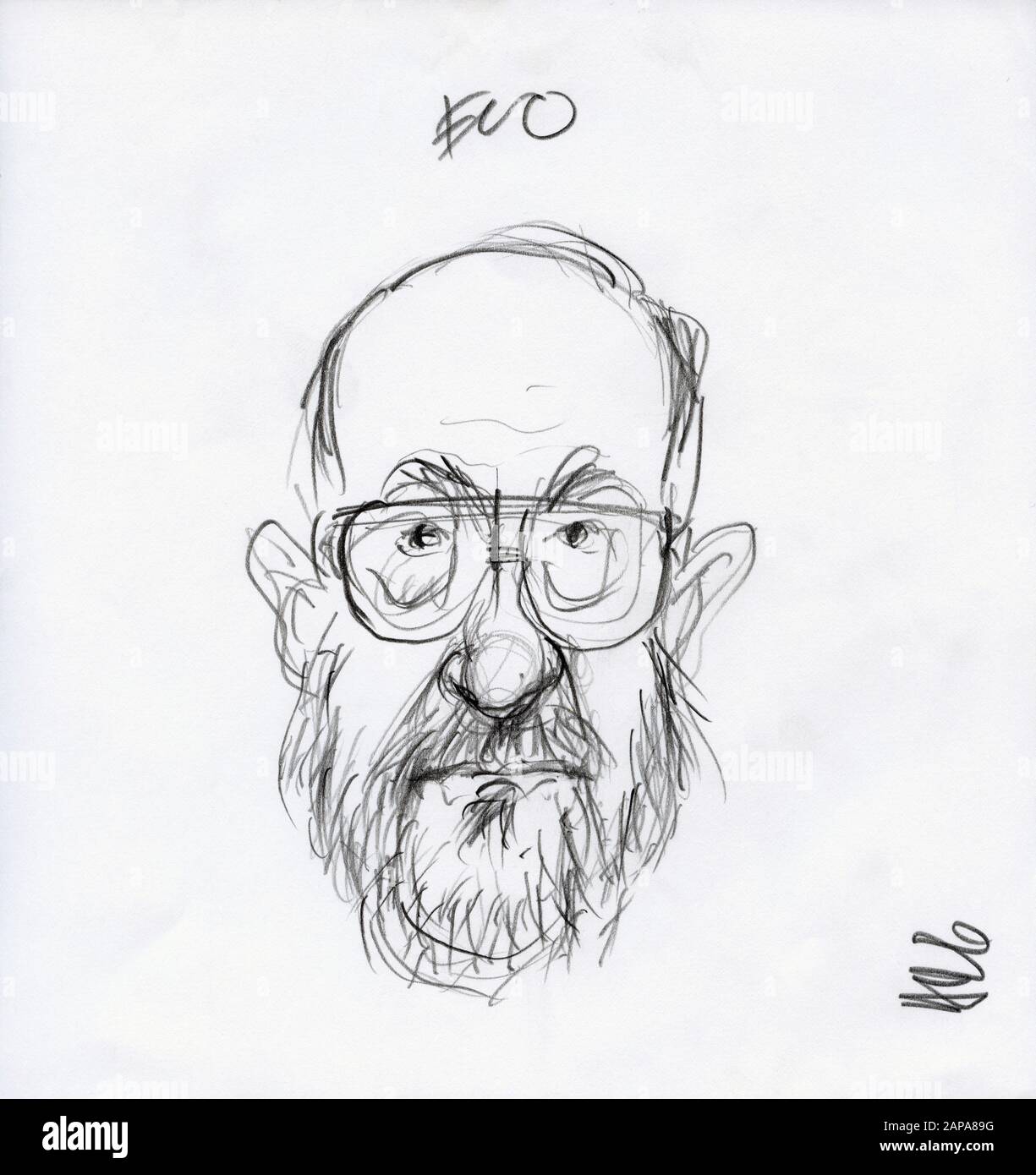 Pewncil Drawing of the writer/philosopher Umberto Eco Stock Photo