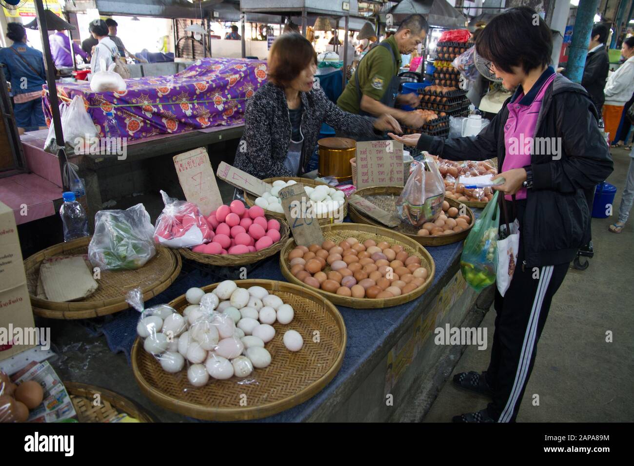 Chiang Mai market stall Eggs for sale in stall Thailand Chiang Mai Market Stock Photo