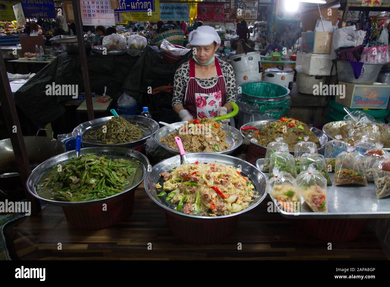 Chiang Mai Market  stall woman seller Thailand Stock Photo