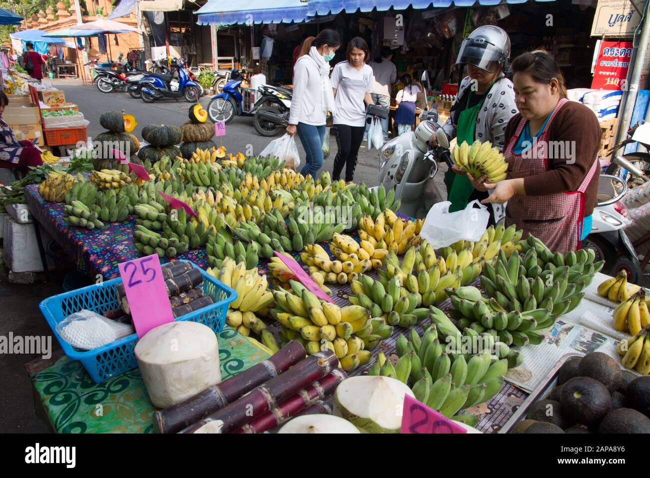 Chiang Mai Market Thailand city fruits vegetables people shopping Stock Photo