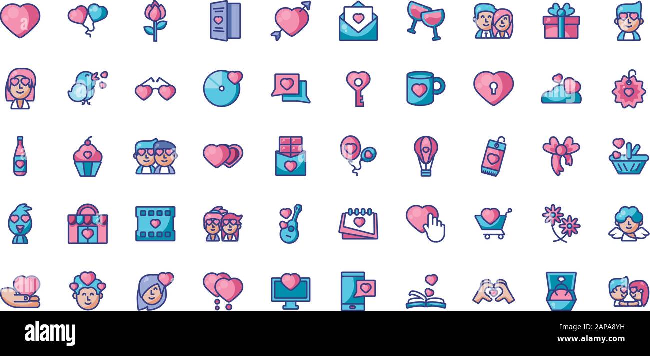 Icon set design of Love valentines day wedding passion romantic ...