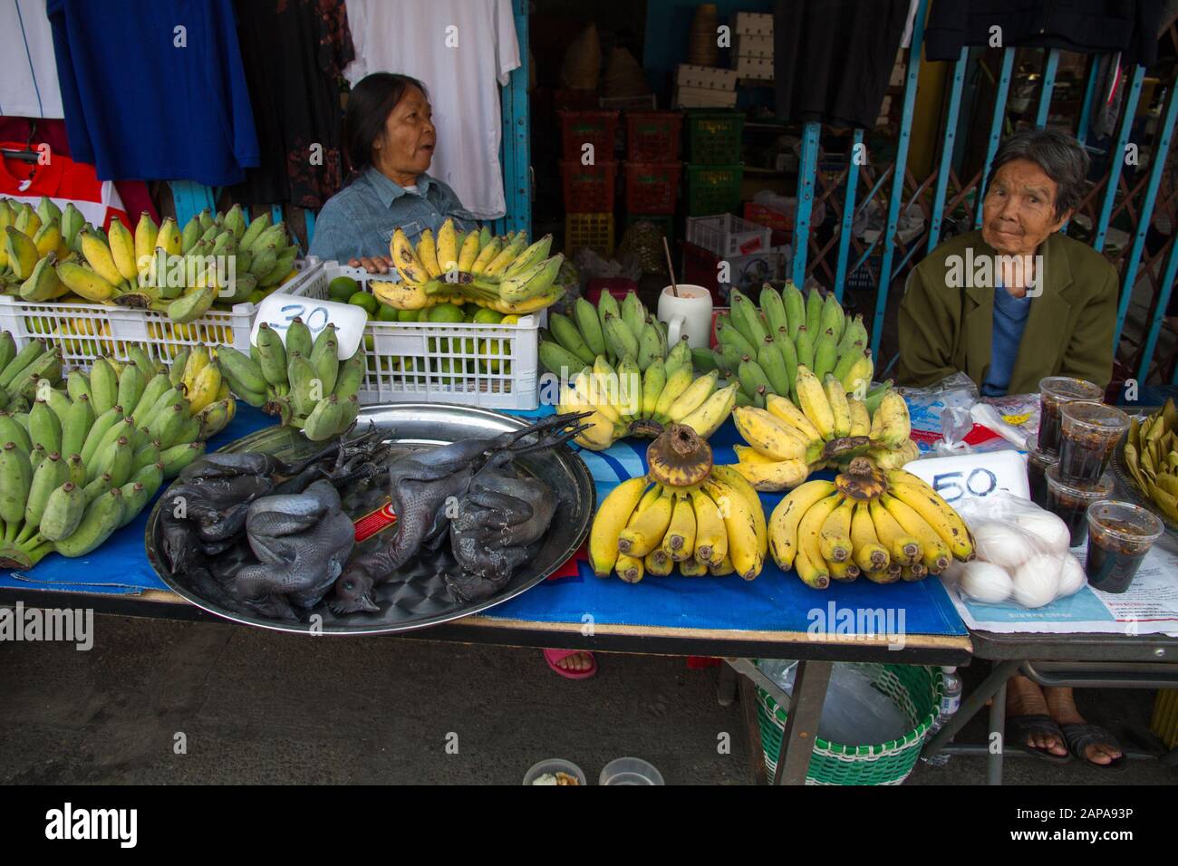 Chiang Mai Thailand Market fruits vegetables and black chikens ...