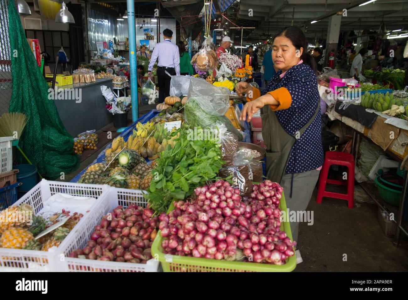 Chiang Mai Market Thailand woman seller in vegetables stall Stock Photo ...