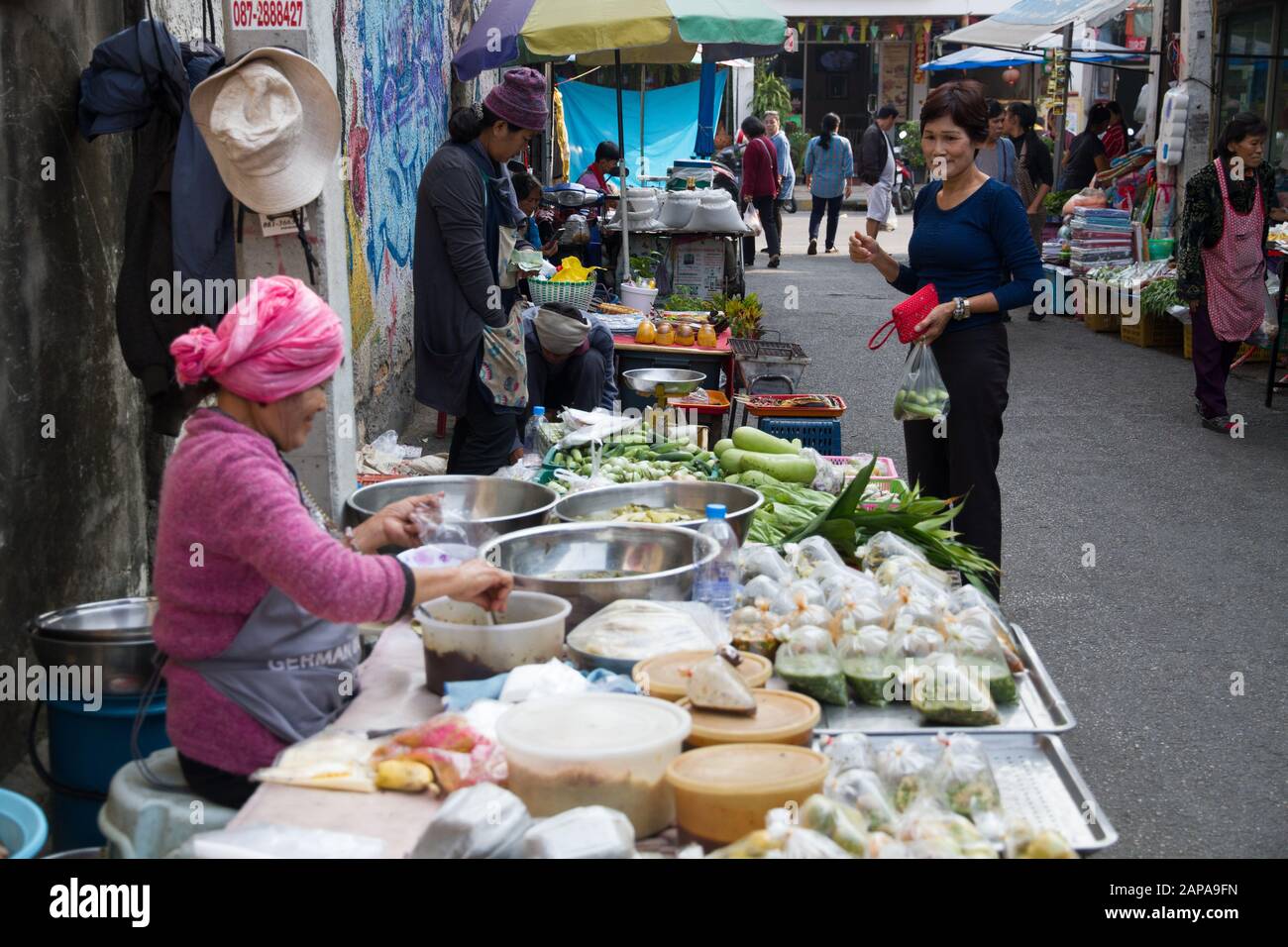 Chiang Mai Market Thailand city fruits vegetables people shopping Stock Photo