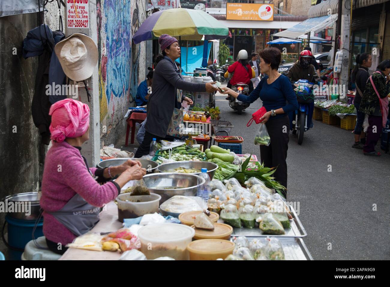 Market stall vegetables people chiang mai thailand thai asia asi hi-res ...