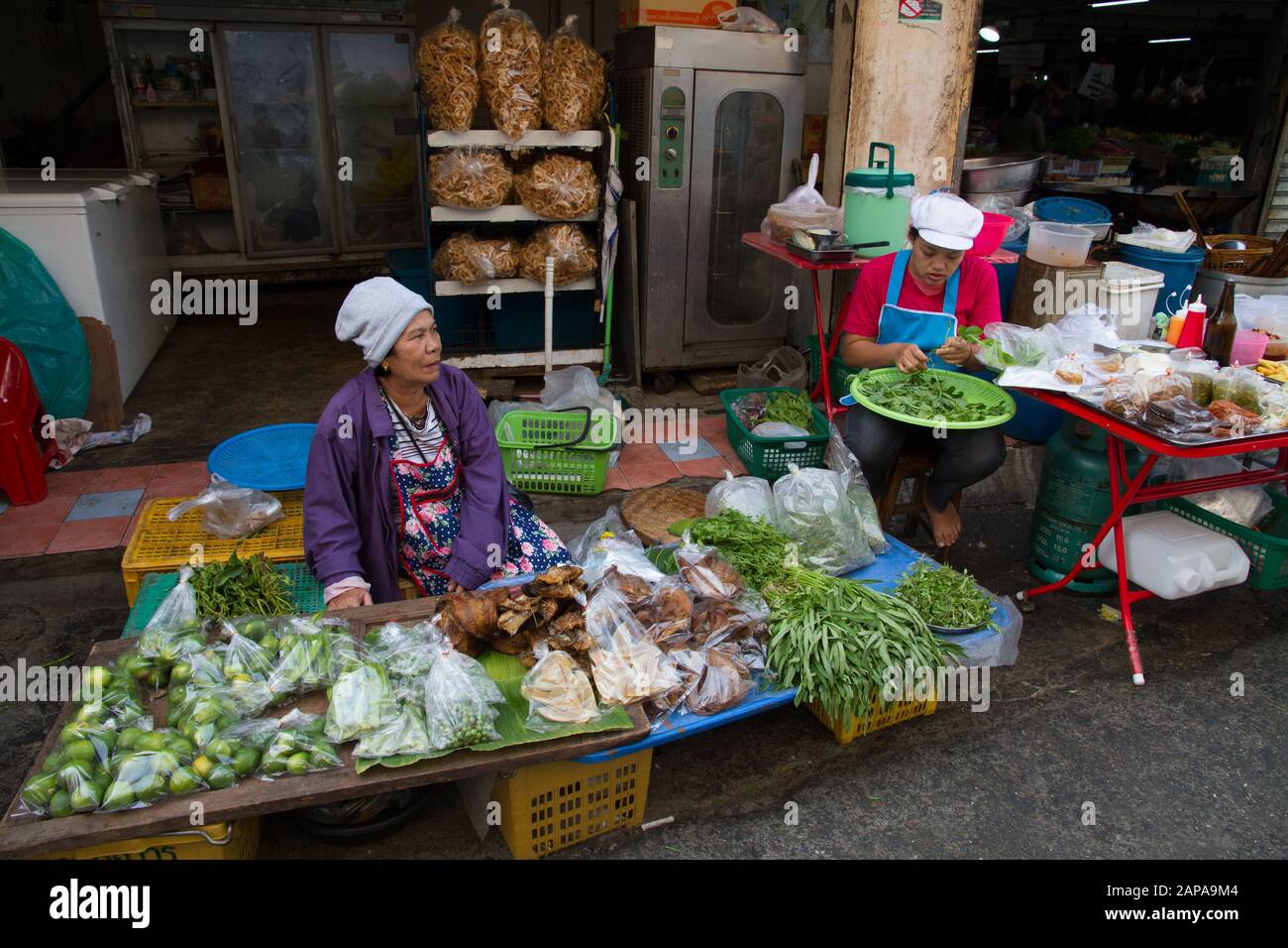 Chiang Mai Market Thailand city fruits vegetables stall women seller Stock Photo