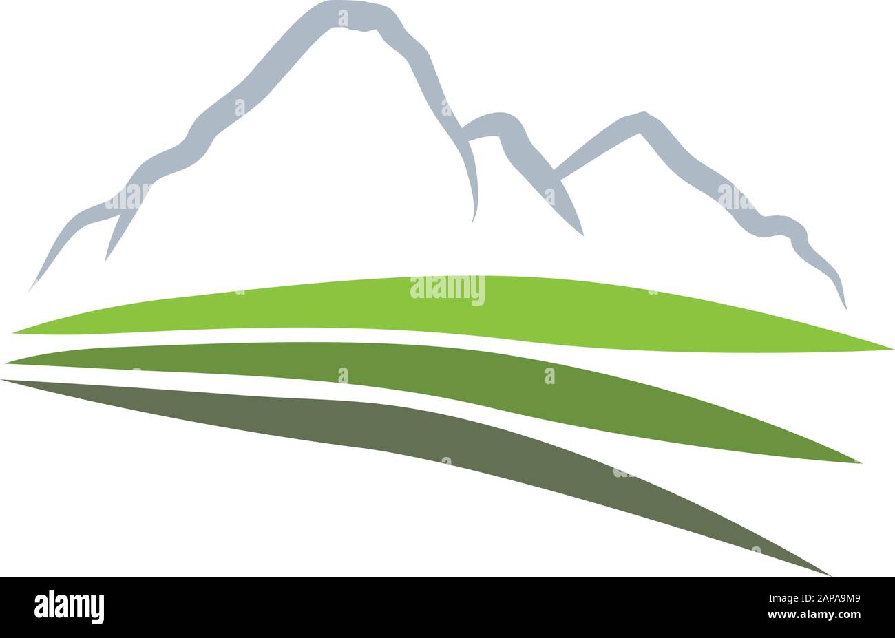 mountain and green fields, vector graphic design element Stock Vector