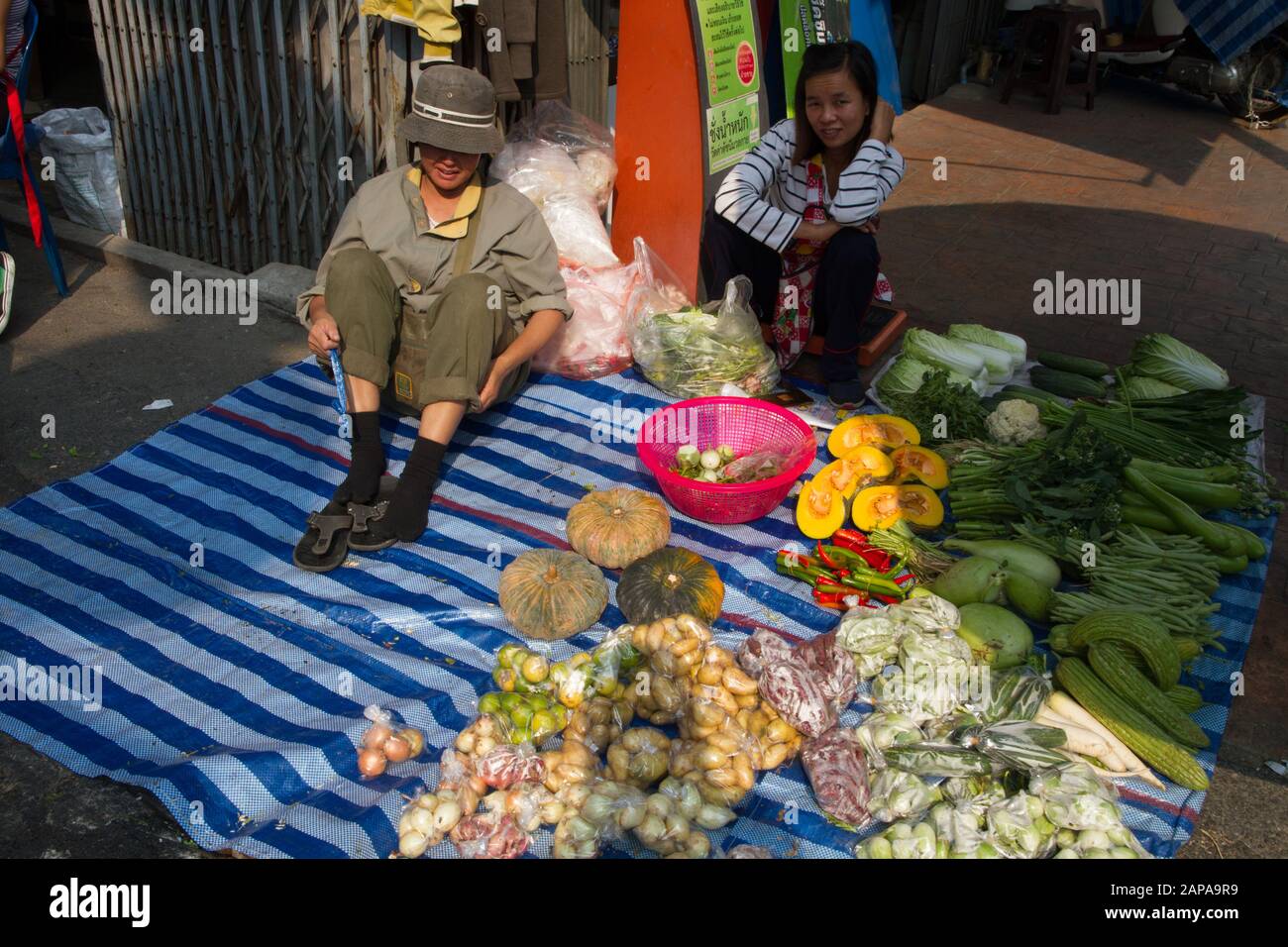 Chiang Mai Market Thailand city fruits vegetables showed for sale scene Stock Photo
