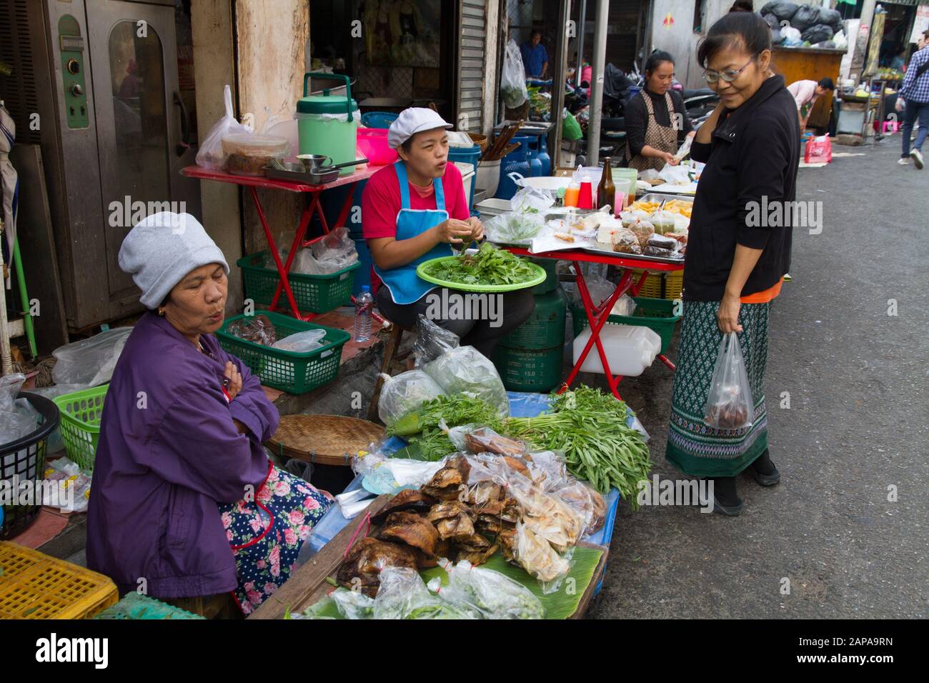 Chiang Mai Market Thailand city fruits vegetables stall people shoppingshopping Stock Photo