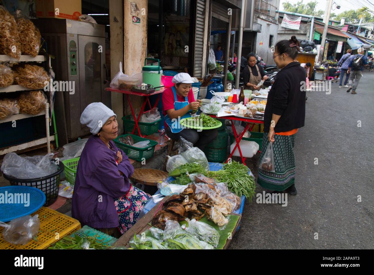 Chiang Mai Market Thailand city fruits vegetables people shopping Stock Photo