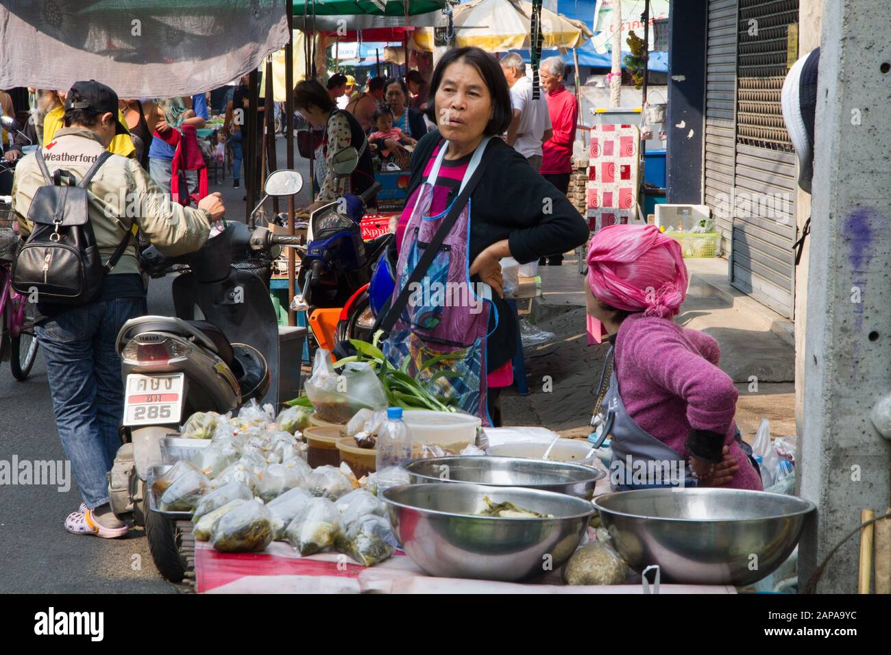 Chiang Mai Market stall women seller scene in street Thailand Stock ...