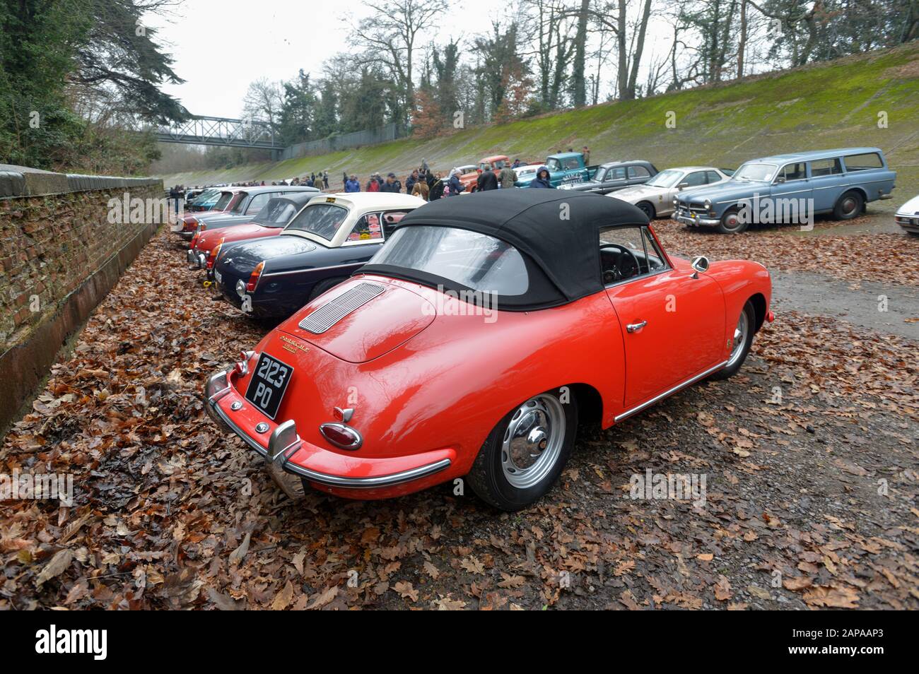 Brooklands New Years Day classic car meeting,  2015. Porsche 356 convertible Stock Photo