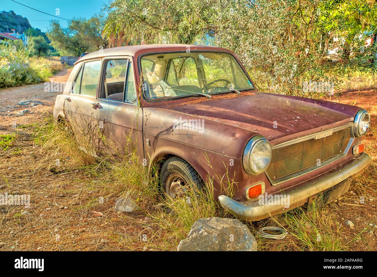 Nafplio, Peloponnese, Greece - August 29, 2015: 1970s wreck of car Austin 1300 MkIII. Made by the historical Austin Motor Company Limited, British Stock Photo