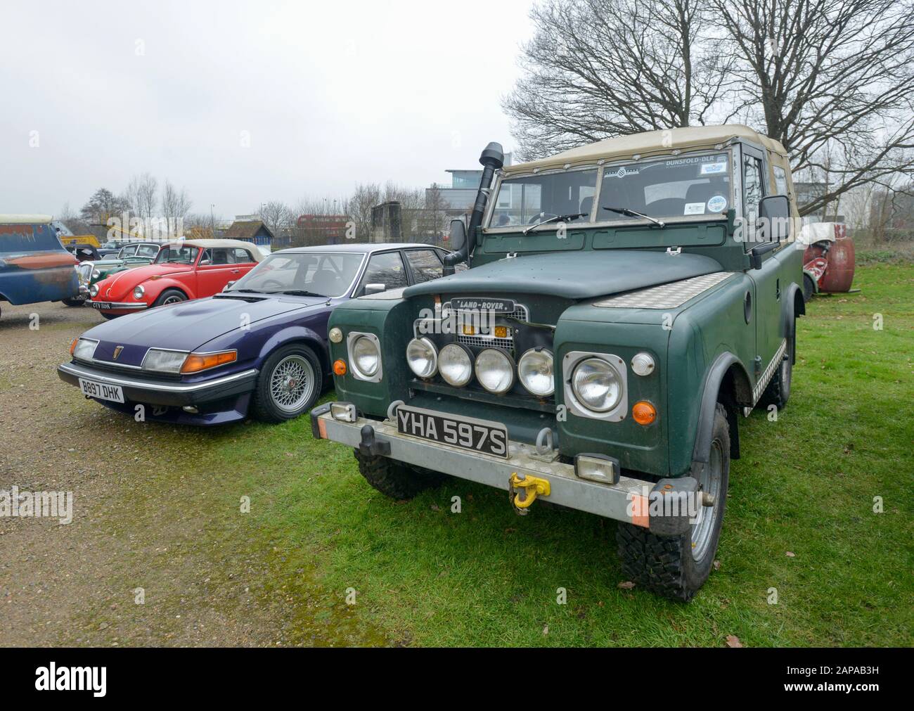 Brooklands New Years Day classic car meeting,  2015. Series 3 land Rover Stock Photo