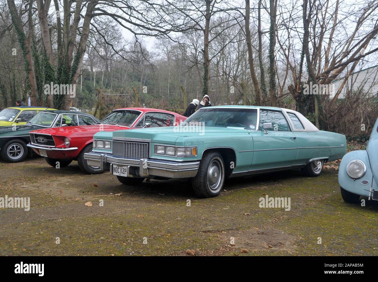 Brooklands New Years Day classic car meeting,  2015. 1975 Cadillac Stock Photo