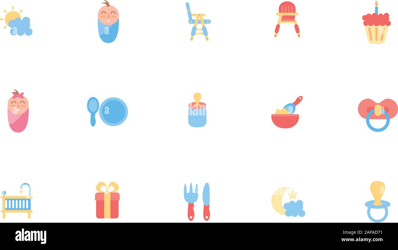 baby objects and toys icon set design, Child newborn childhood
