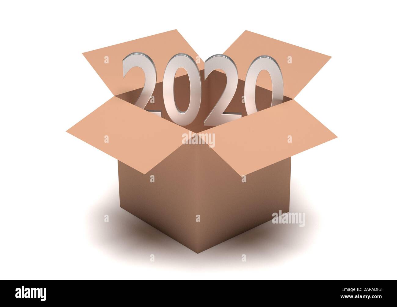 2020 new year in box isolated on white background. 3d render Stock Photo