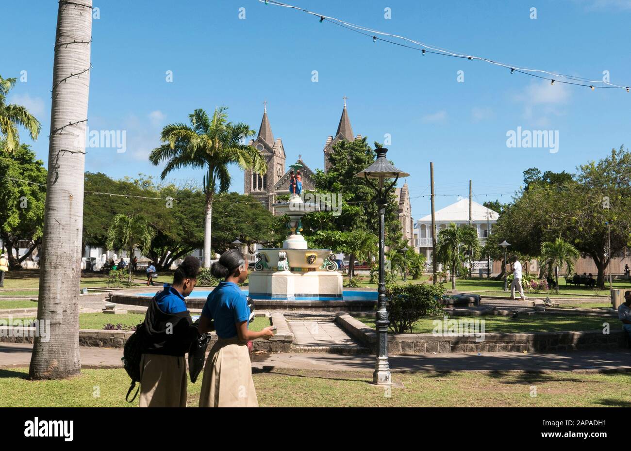 Independence Square Gardens and Fountains in St.Kitts in the Caribbean Stock Photo