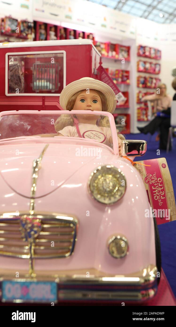 An Our Generation Retro Doll placed inside of a toy car at the Jonathan's  Toys Limited stall during the Toy Fair 2019, at Olympia in London Stock  Photo - Alamy