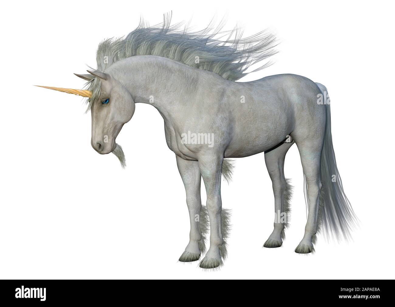 3D rendering of a fantasy white unicorn isolated on white background ...
