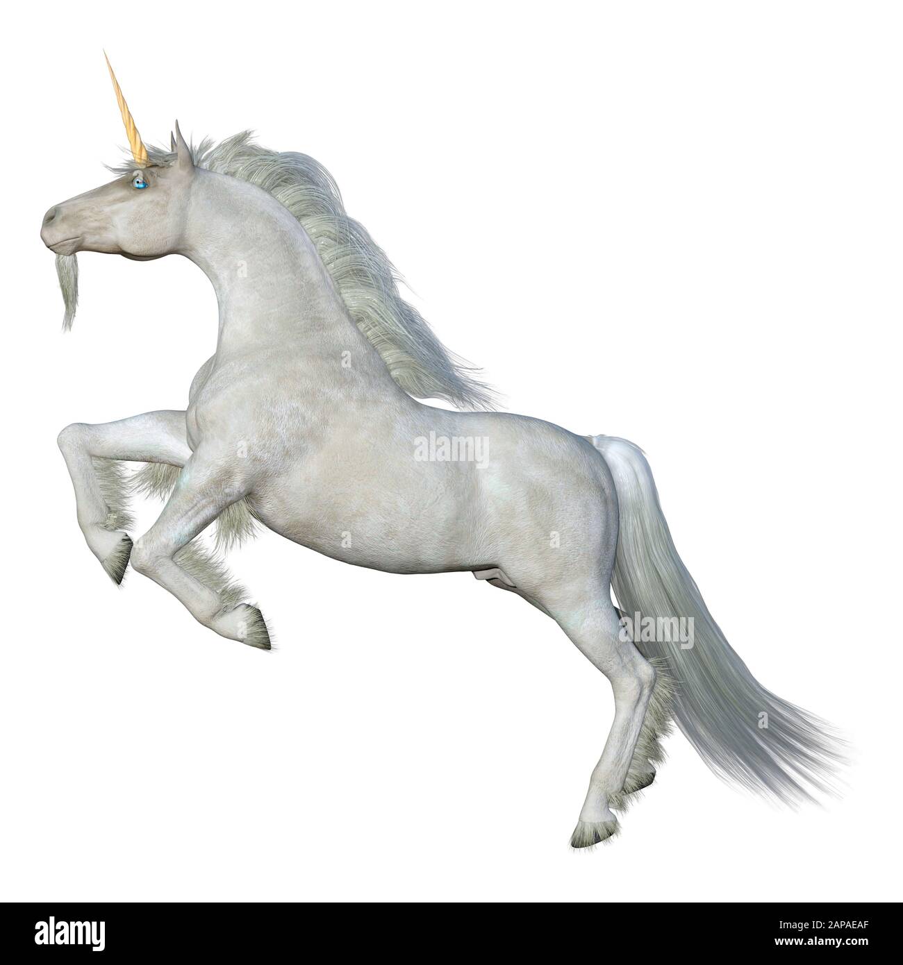 3D rendering of a fantasy white unicorn isolated on white background ...
