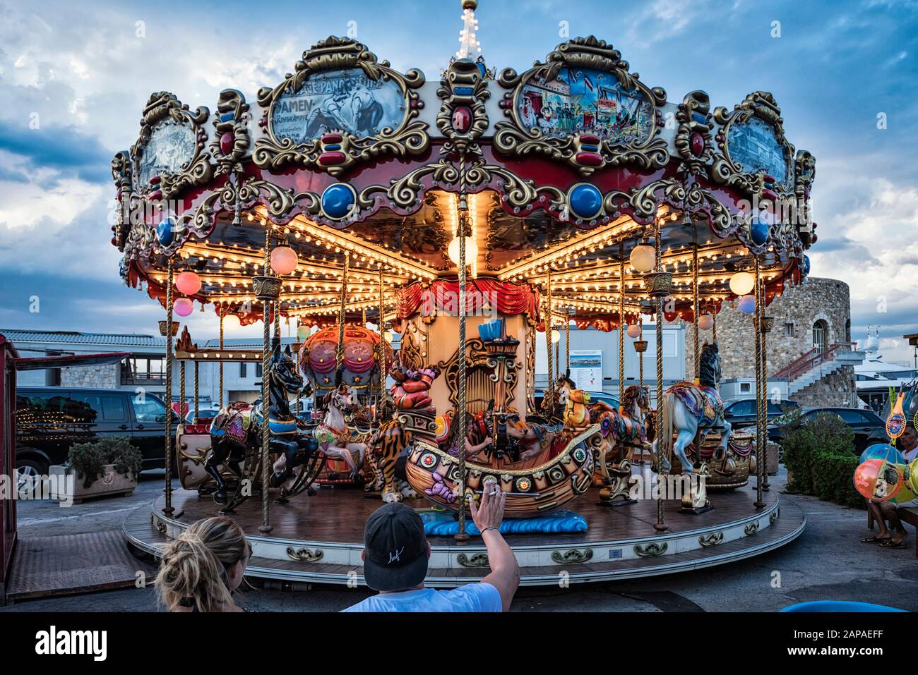 The double deck carousel at St Tropez, France Stock Photo