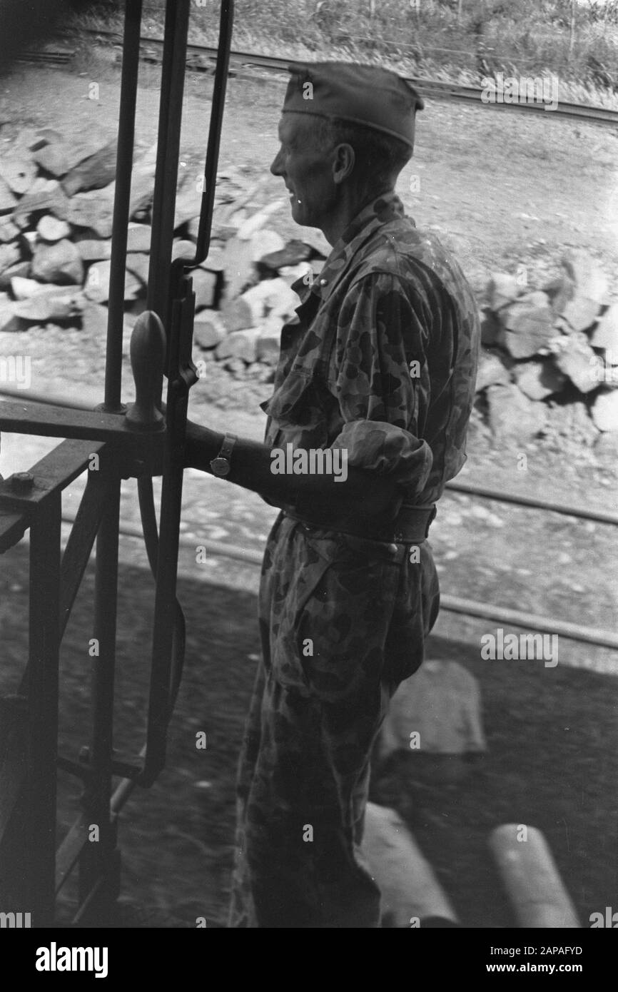 Ambarawa Description: Ambarawa 28-7-47 Dutch soldiers found an undamaged trainset in Ambarawa. It is used immediately. Ready for departure Date: 28 July 1947 Location: Ambarawa, Indonesia, Java, Dutch East Indies Stock Photo