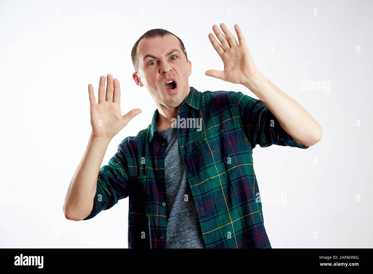 Fear And Fright Of A Man Guy Is Afraid Scared Face Stock Photo Alamy