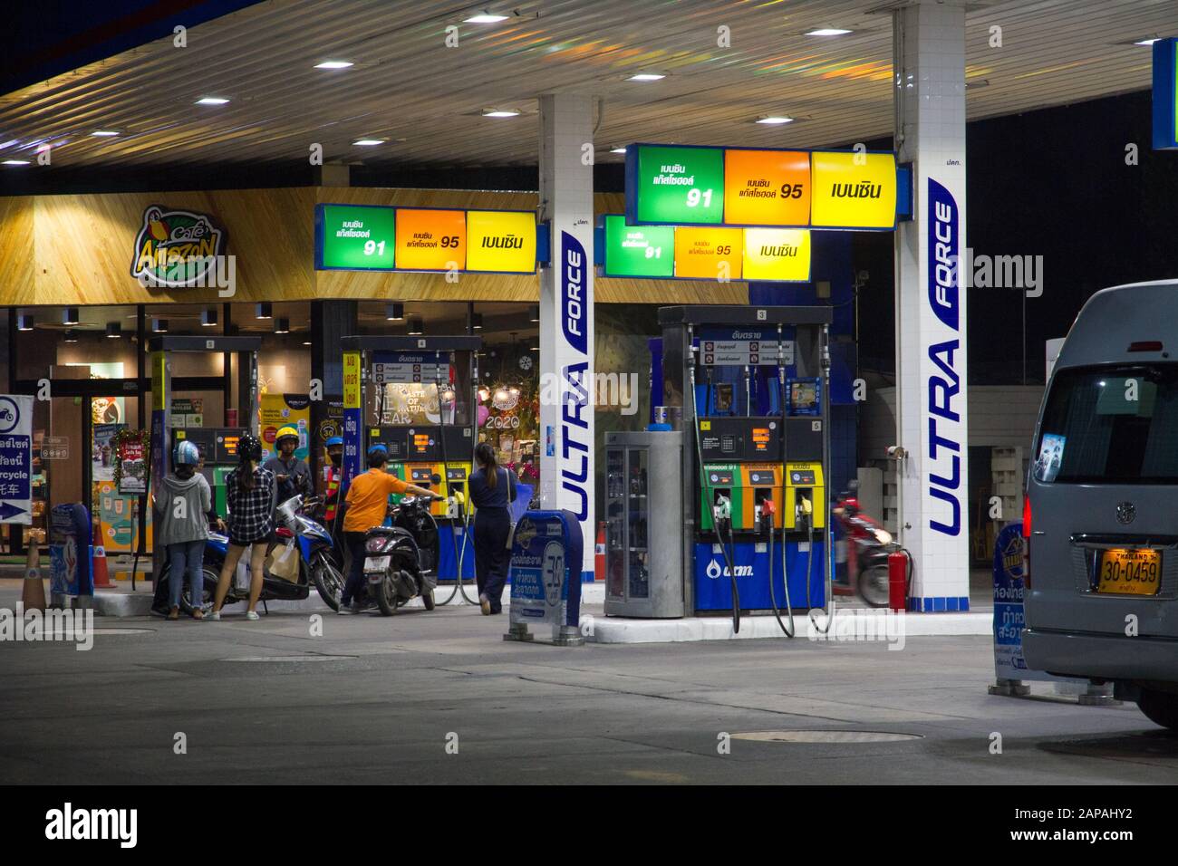 gas station street people chiang Mai chiangmai Thailand Thai As Stock Photo