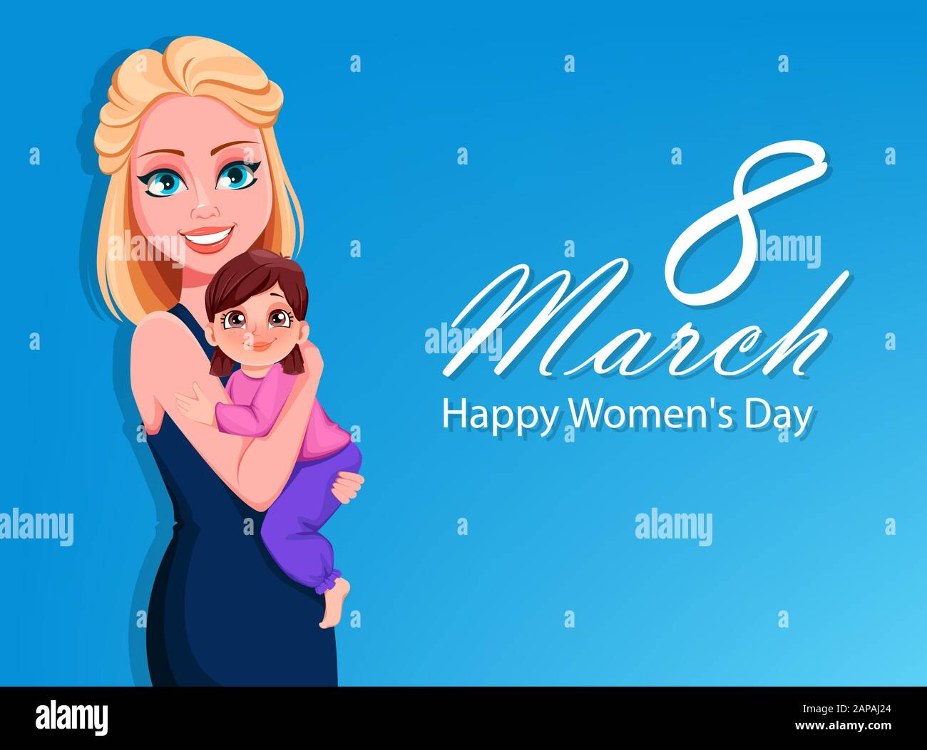 Happy International Women's Day greeting card. Mother and little daughter. Usable for Mother's day. Vector illustration Stock Vector