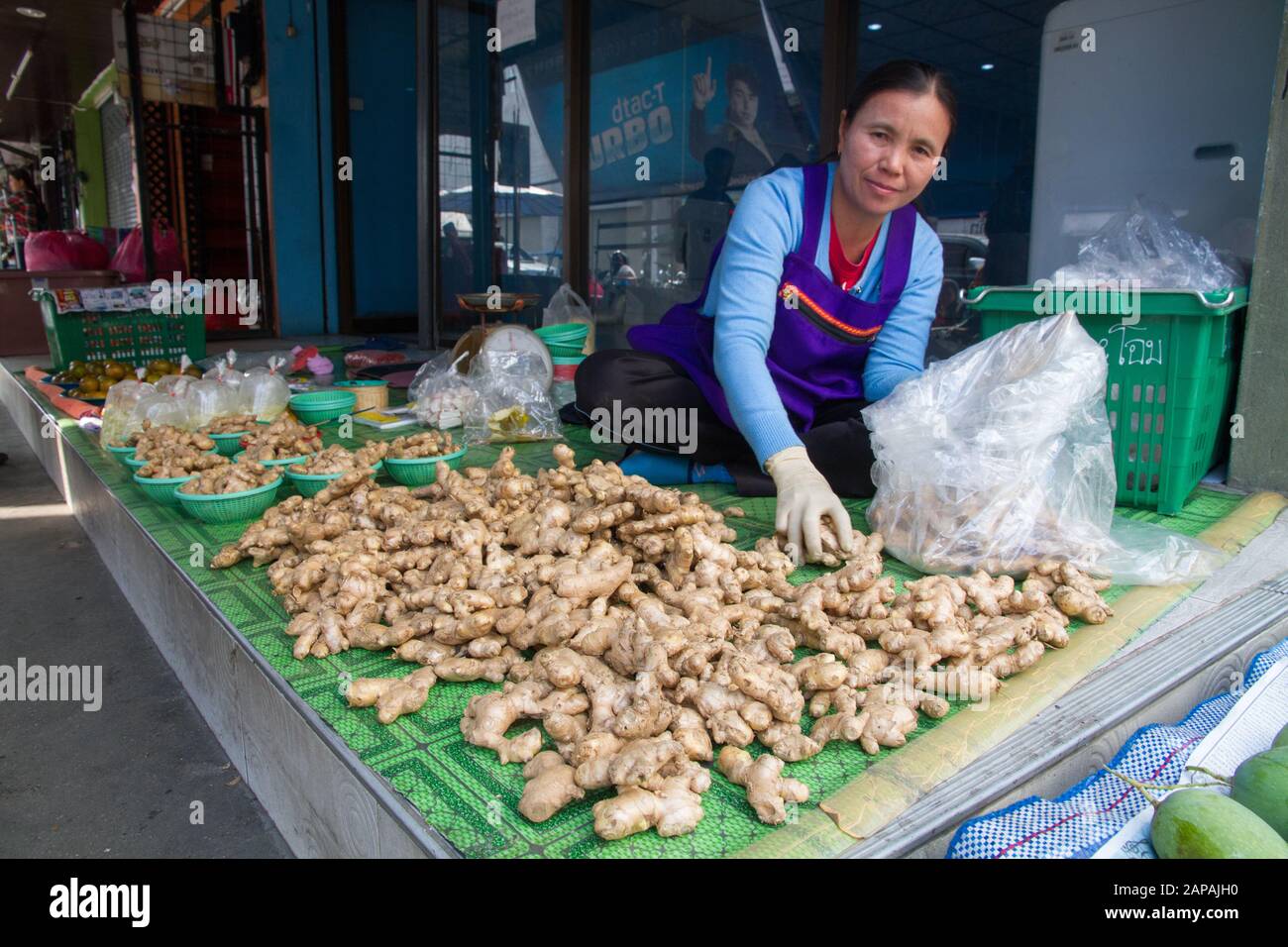 ginger stall in Chiang Mai Market Thailand Stock Photo